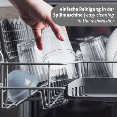 Westmark Schüttelbecher – Dressingshaker mit herausnehmbarer Mixscheibe, Fassungsvermögen: 0,25 l, Höhe: 12,8 cm, Kunststoff, BPA-freier Mixbecher (Klar/Blau)