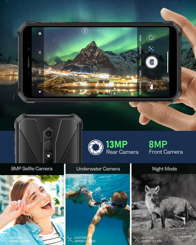 Ulefone Armor X12 Pro Outdoor Smartphone 8GB + 64GB/256GB SD, Octa Core Android 13 4860mAh 13MP+8MP 5,45'' HD+ IP69K Wasserdicht Handy ohne vertrag 4G Dual SIM Face ID NFC GPS - 2 Jahre Garantie Grün