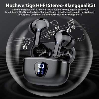 Bluetooth Kopfhörer, Kopfhörer Kabellos Bluetooth 5.3 In Ear, 4 ENC Noise Cancelling Mic Ohrhörer, HiFi Stereo Tiefbass, 40H Spielzeit, LED-Anzeige, IP7 Wasserdichte Earbuds, Touch Control, Schwarz