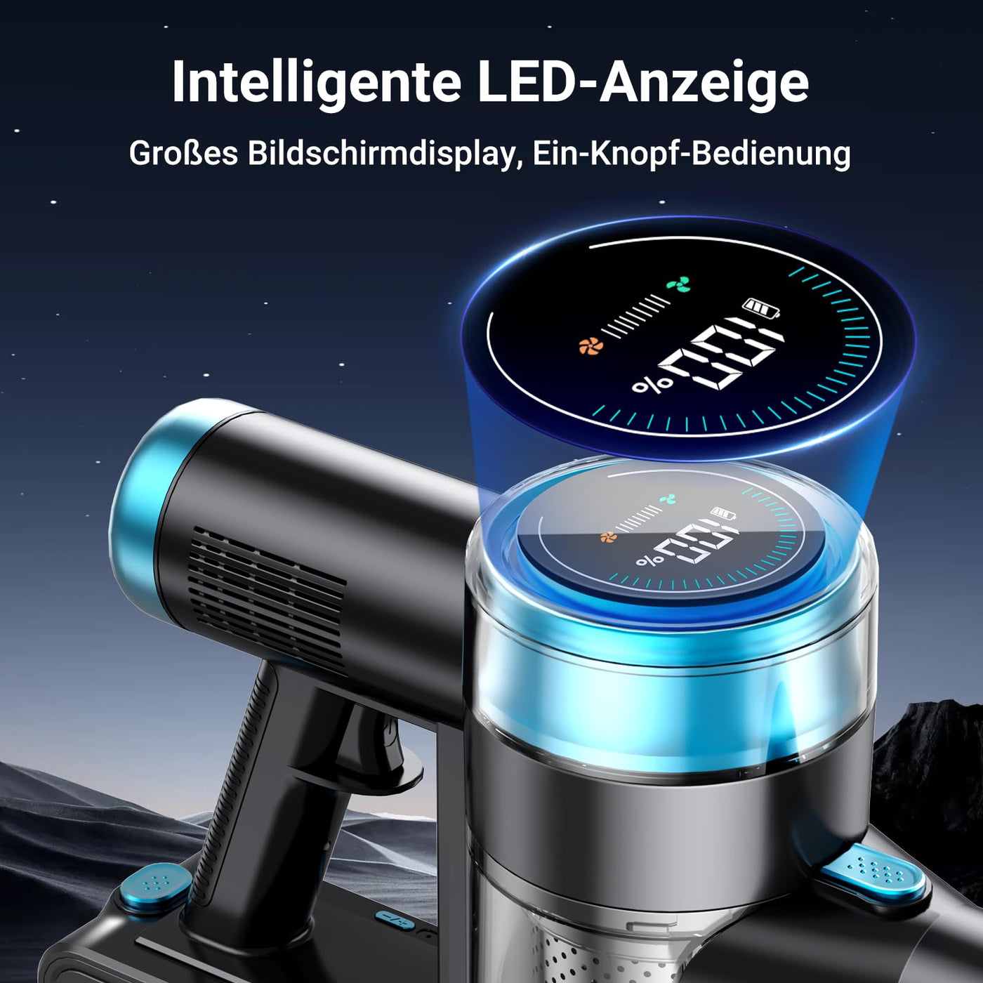 Akku Staubsauger, 45000Pa/550w/65Mins Staubsauger Kabellos mit LED-Touchscreen, 1.5L Staubabscheider, Kabelloser Staubsauger für Tierhaare, Holzböden, Fliesen, Teppiche und Autoinnenräume