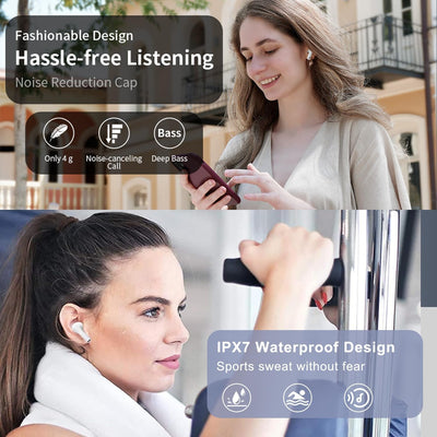 VEEOOIn-Ear Ohrhörer mit HD Mikrofon, Kopfhörer Kabellos Bluetooth HiFi Stereoklang, Wireless Earbuds IPX7 Wasserdicht, Wireless Kopfhörer 30h Spielzeit, Touch Control für iPhone/Android