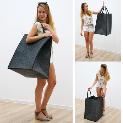 DuneDesign 100l Wäschekorb Filz Groß - Filztasche XXL Wäschekorb 60 cm hoch - Wäschesammler Filz - Holztasche für Kaminholz Groß Deckenkorb Wohnzimmer Flaschensammler Leergut Aufbewahrungskorb Filz