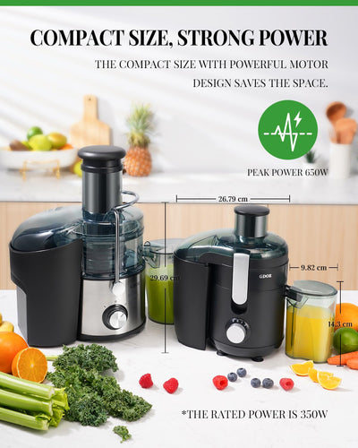 GDOR Entsafter 600W Entsafter Gemüse Und Obst Mit Großem 65mm Einfüllschacht 3 Geschwindigkeiten Juicer Hohe Ausbeute Juicer Machine Leicht Zu Reinigen Kompakte Juicers BPA-freie Reinigungsbürste