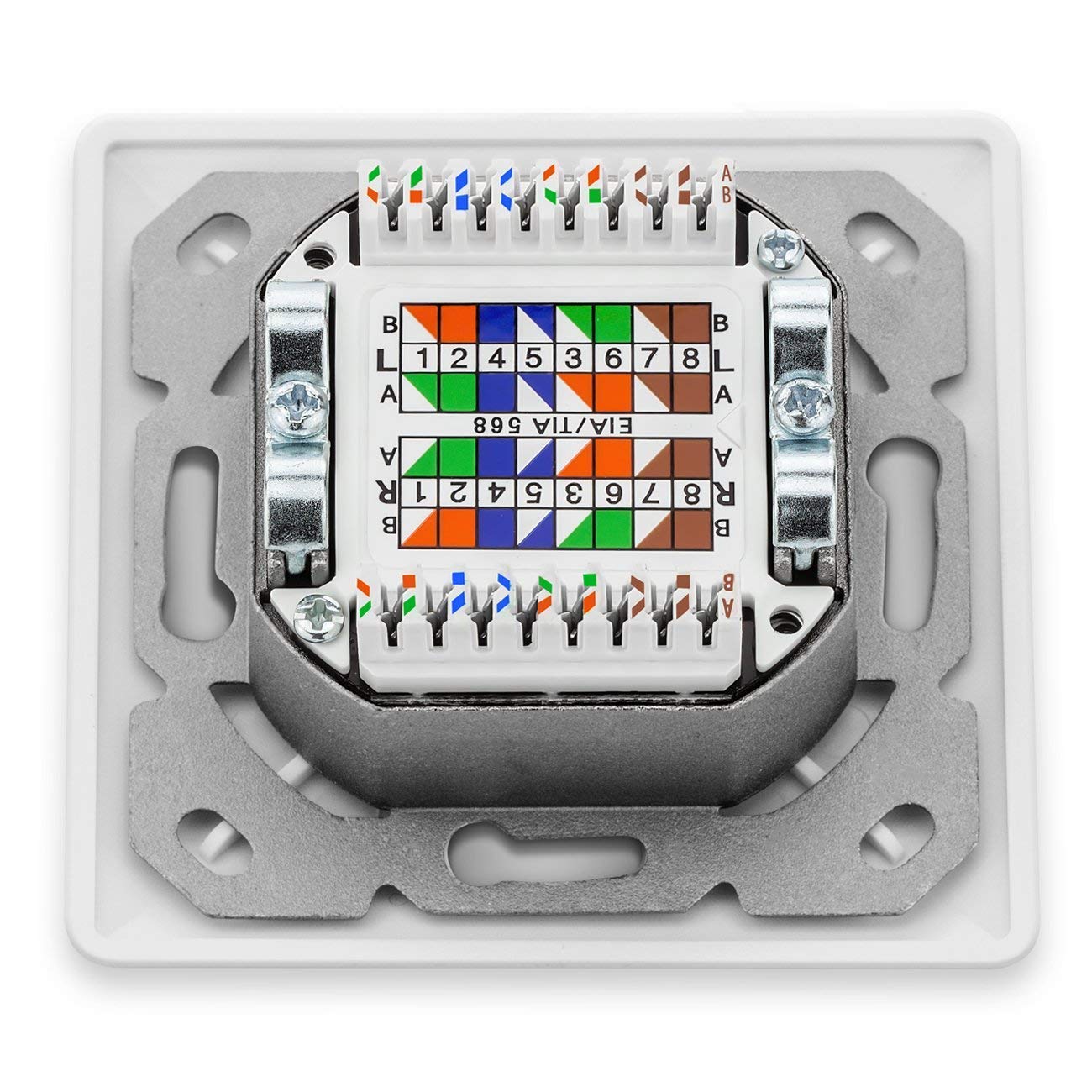 deleyCON 1x CAT 6a Universal Netzwerkdose - 2x RJ45 Port - Geschirmt - Aufputz oder Unterputz - 10 Gigabit Ethernet Netzwerk - EIA/TIA 568A&B - Weiß