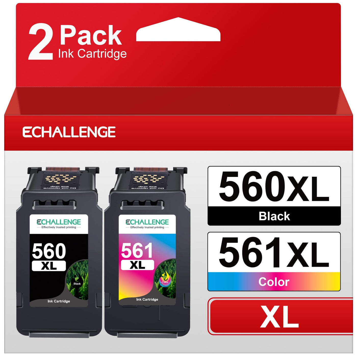 ECHALLENGE PGI-560 XL CLI-561 XL Multipack Tintenpatrone für Canon 560XL 561XL für Pixma TS5350 TS5351 TS5352 TS5353 TS7450 TS7451 (Schwarz, Farbe, 2er-Pack)