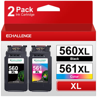 ECHALLENGE PGI-560 XL CLI-561 XL Multipack Tintenpatrone für Canon 560XL 561XL für Pixma TS5350 TS5351 TS5352 TS5353 TS7450 TS7451 (Schwarz, Farbe, 2er-Pack)