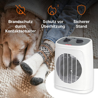 Clatronic® Heizlüfter inkl. Ventilatorfunktion | elektrische Heizung mit stufenlosem regelbarem Thermostat und 2 Heizstufen | Heizstrahler oszillierend | Heizgerät für Bad, Küche, Garage | HL 3800