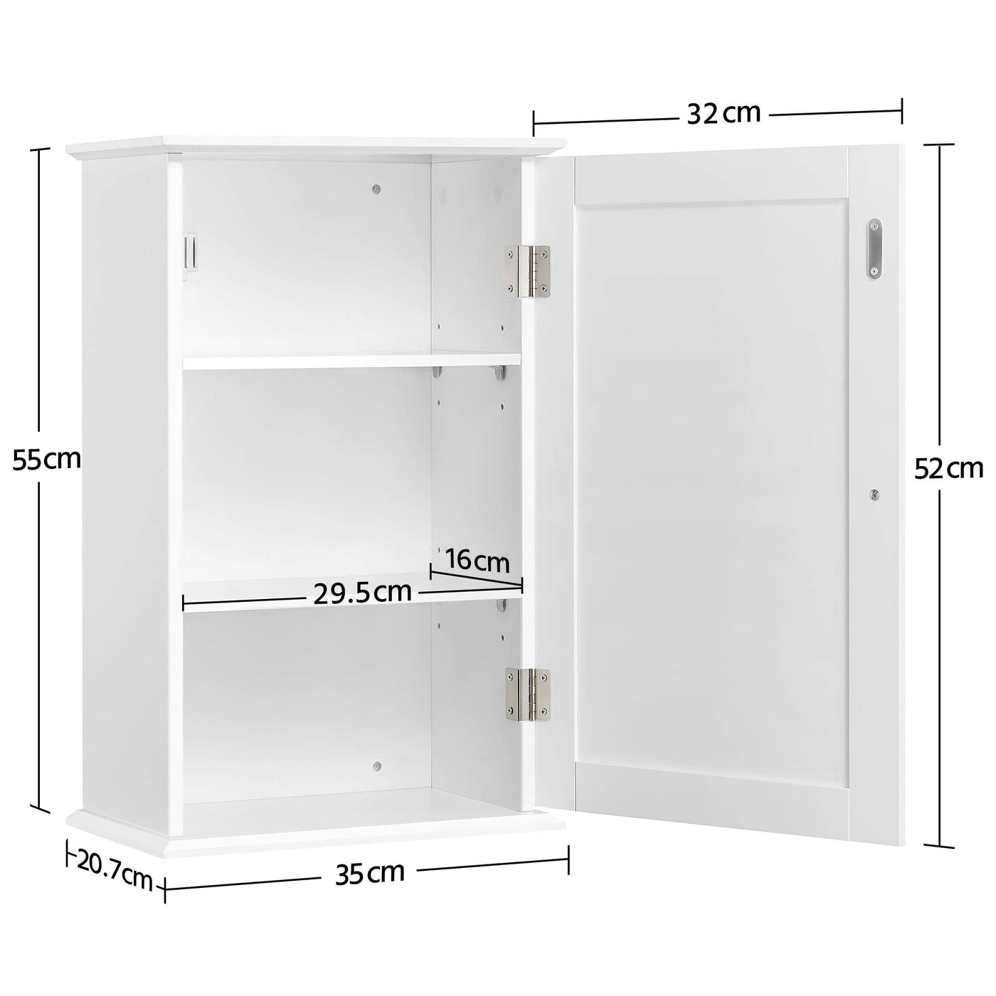 Yaheetech Hängeschrank, Wandschrank mit Einer Tür, Badschrank, Küchenschrank, Medizinschrank in Weiß, 35 x 21 x 55 cm