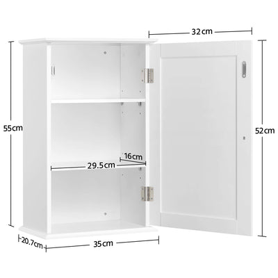 Yaheetech Hängeschrank, Wandschrank mit Einer Tür, Badschrank, Küchenschrank, Medizinschrank in Weiß, 35 x 21 x 55 cm