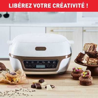 Tefal Kuchenmaschine, 5 automatische Programme zur Einstellung, 1 manueller Modus, 3 flexible Formen, 1 große Backform aus beschichtetem Stahl, kompatibel mit Crispybake, Cake Factory + KD802112