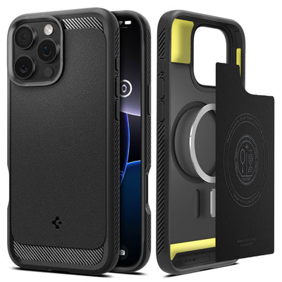 Spigen Rugged Armor MagFit Hülle für iPhone 16 Pro, Kompatibel mit MagSafe Zubehör -Matte Black