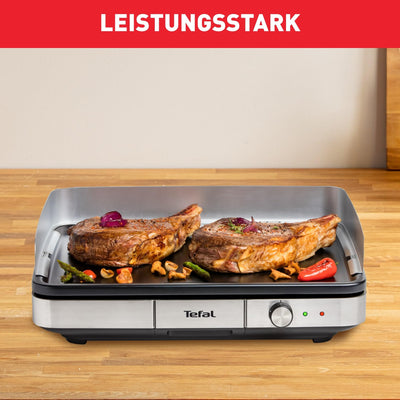 Tefal Maxi Plancha Elektro-Tischgrill CB690D | Extra groß | Antihaft Teppanyaki Platte | Leichte Reinigung | Innen und außen nutzbar | Inkl. abnehmbarem Windschutz + Spatel | 2300W, Schwarz/Silber