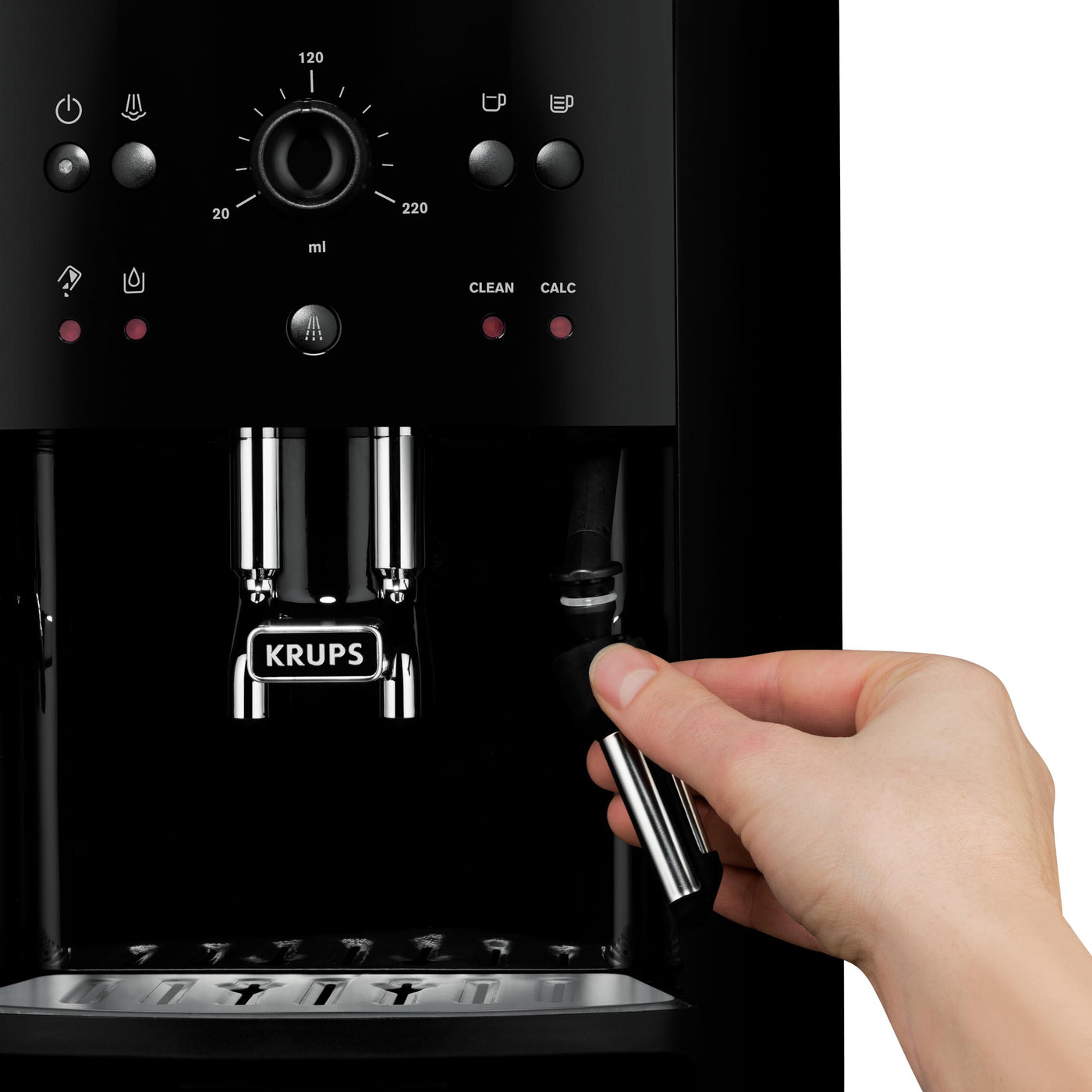 Krups EA8110 Arabica Quattro Force Kaffeevollautomat | 1450 Watt | Wassertankkapazität: 1,8 Liter | Pumpendruck: 15 Bar | 3 Temperaturen und 3 Mahleinstellungen | elegantes Design | Schwarz