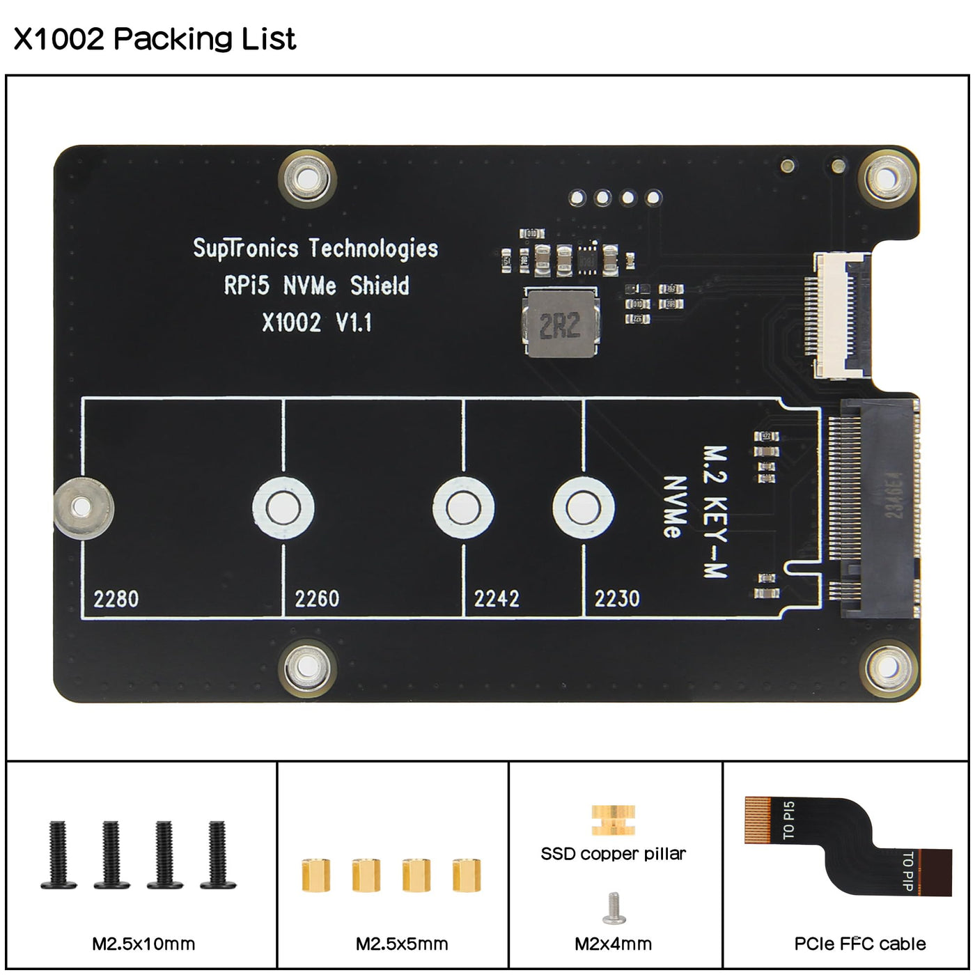 Geekworm X1002 M.2 NVMe SSD Pip PCIe Peripheral Board Bottom Base for Raspberry Pi 5