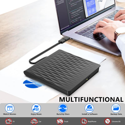 Externes DVD Laufwerk, CD Laufwerk Extern USB 3.0 Type-C Slim Tragbarer Externes CD Laufwerk, RW CD-ROM Externe Optische Laufwerke für Laptop, PC, MacBook Air/Pro, iMac, Mac OS, Windows 11/10/8/7/XP
