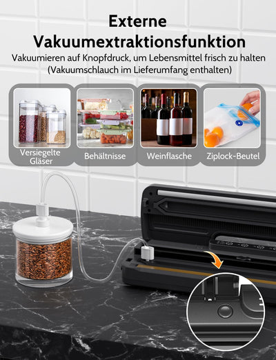 Vakuumiergerät 5 in 1, Vakuumierer sous vide mit Eingebauter cutter, Vacuumiergeraet Folienschweißgerät inkl.10 Vakuumierbeutel und Schlauch, Einschweissgerät Vakuum Sealer für Lebensmittel, aus ABS