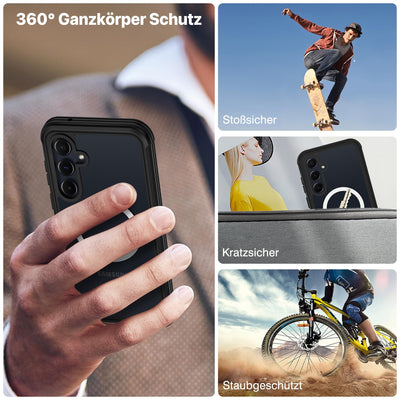 CENHUFO für Samsung Galaxy A55 5G Hülle, Magnetisch Schutzhülle mit Eingebautem Panzerglas Displayschutz Robust Stoßfest Panzerhülle Cover Case 360 Grad Handyhülle für Samsung Galaxy A55 5G -Schwarz