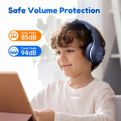 EarFun Bluetooth Kopfhörer Kinder, 85/94dB Lautstärkeregelung, HiFi Sound, HD-Mikrofon, 40 Std Akku, Faltbare, Einstellbar, Kopfhörer Kabellos Bluetooth Kinder für Schule/Reise, Blau