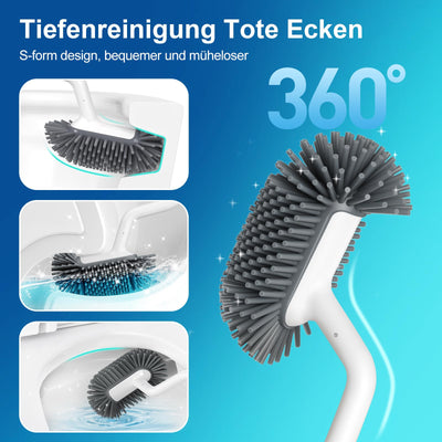 HAMITOR Klobürste Silikon Toilettenbürste mit Halter: Flexible Wc Bürste mit randreiniger - Schnell Trocknendem Klobürstenhalter Set für Badezimmer Zubehör- Hängende Toilet Brush Weiß Ohne Bohren