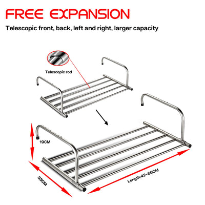 ANEWSIR Wäscheständer Ausziehbar Balkon-Wäschetrockner Klein, Handtuchhalter Heizkörper Wäscheständer Heizung Wäschetrockner Wand für Drinnen & Draußen, Hängetrockner (42-66 cm), Edelstahl.
