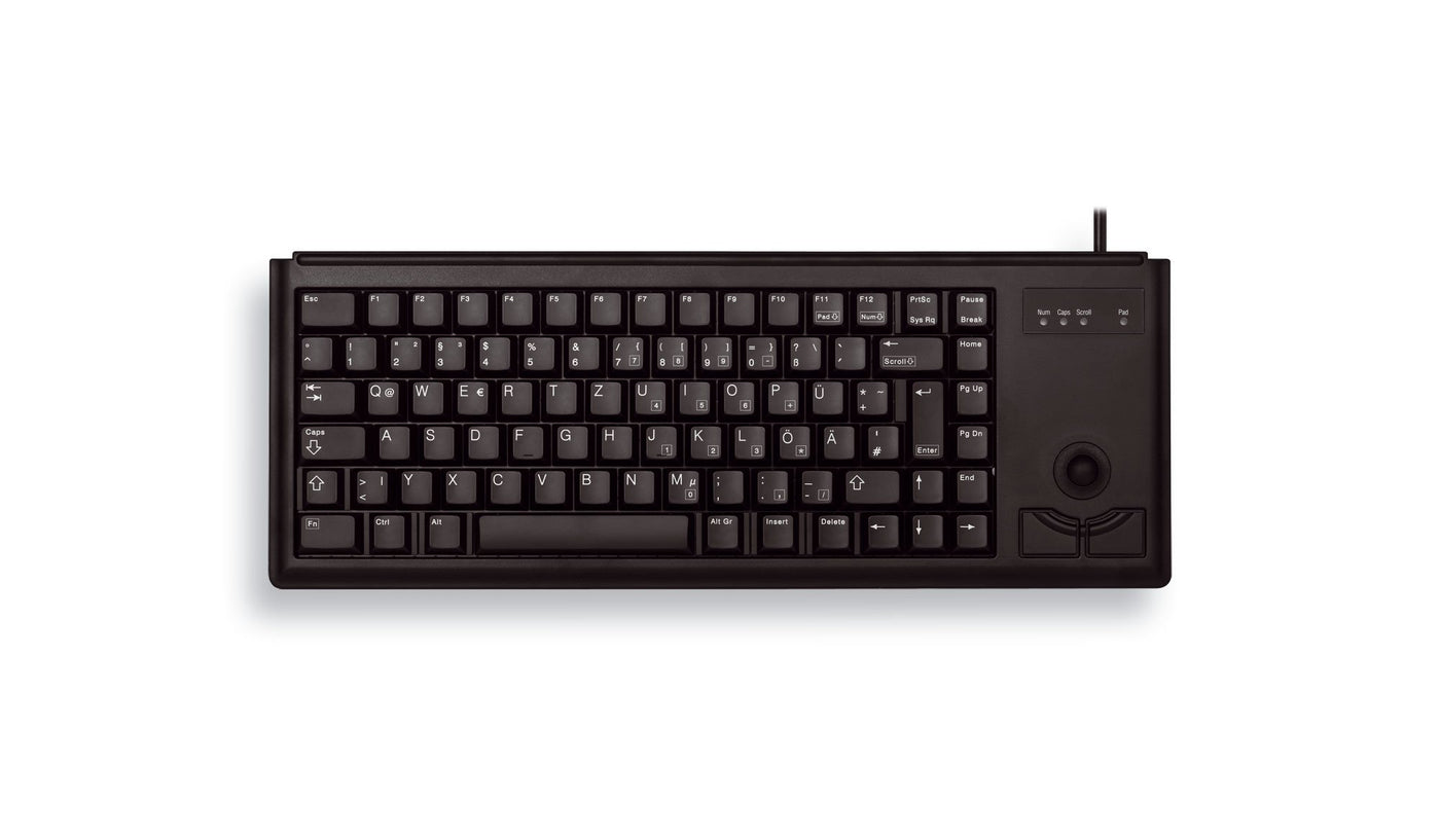 CHERRY G84-4400, Kompakte Tastatur mit Trackball, US-Layout (QWERTY), Kabelgebunden (USB-Anschluss), 2 Maustasten, Mechanische CHERRY ML Switches, Schwarz