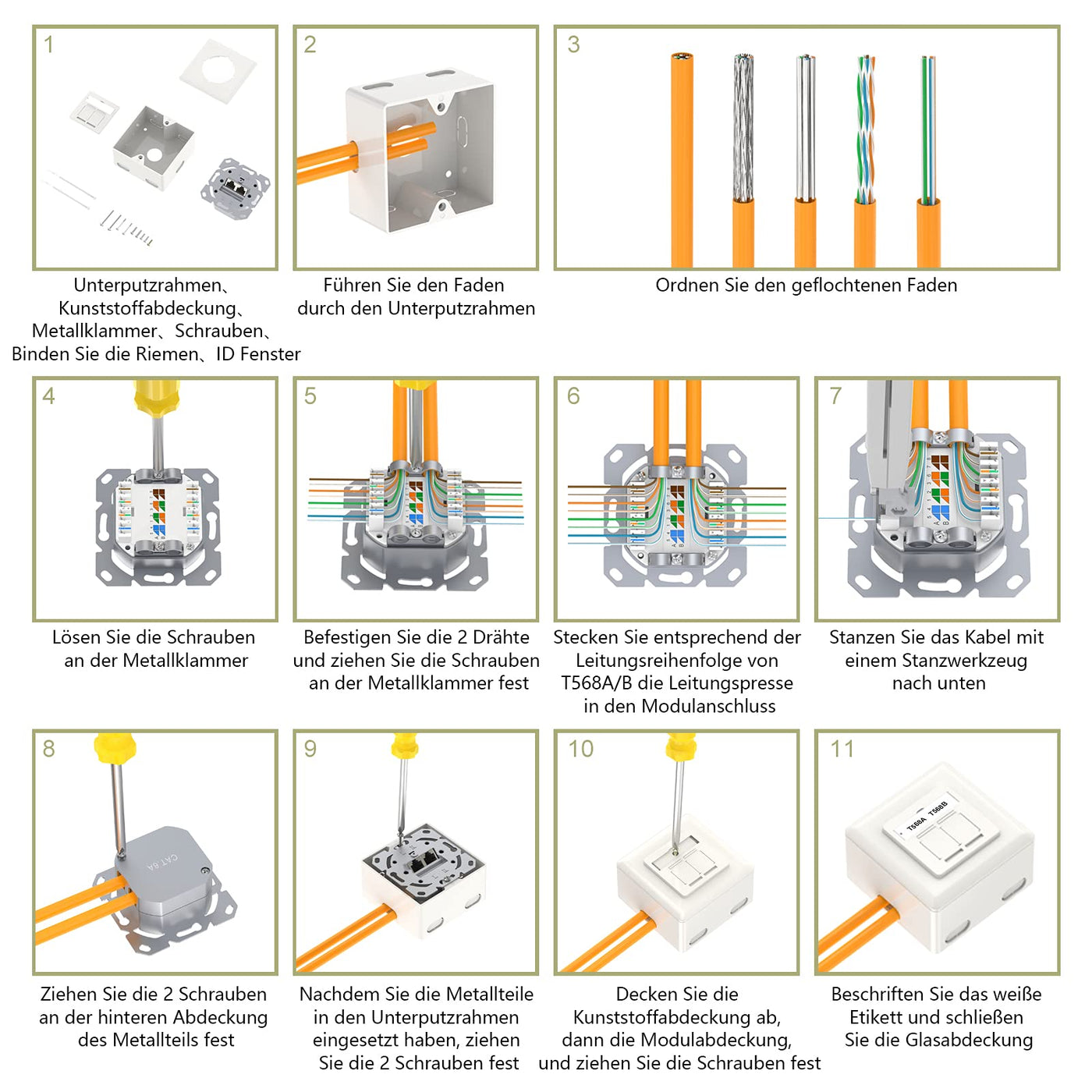 VCELINK Universal Netzwerkdose Cat6A, 2 x RJ45 Port Lan Dose, Datendose Aufputz oder Unterputz - Geschirmt, 10 Gigabit Ethernet Netzwerk RJ45 Dose, POE, CAT7 CAT6 CAT5, Weiß