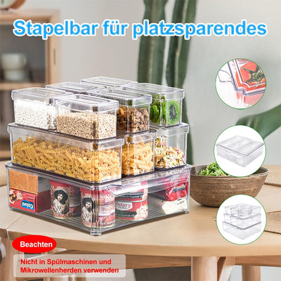 KUMD 10 Stück kühlschrank organizer, stapelbare kühlschrank organizer mit deckel, BPA-frei, klar Obst-Aufbewahrungsbehälter für Kühlschrank-Organizer, für Lebensmittel, Obst, Gemüse