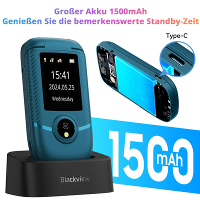 Blackview N2000 4G Seniorenhandy Ohne Vertrag mit Großen Tasten Handy, Dual SIM Klapphandy Mobiltelefon für Senioren, SOS-Funktion Handy|FM Radio|Taschenlampe|Ladestation|2.8 Zoll Farbdisplay