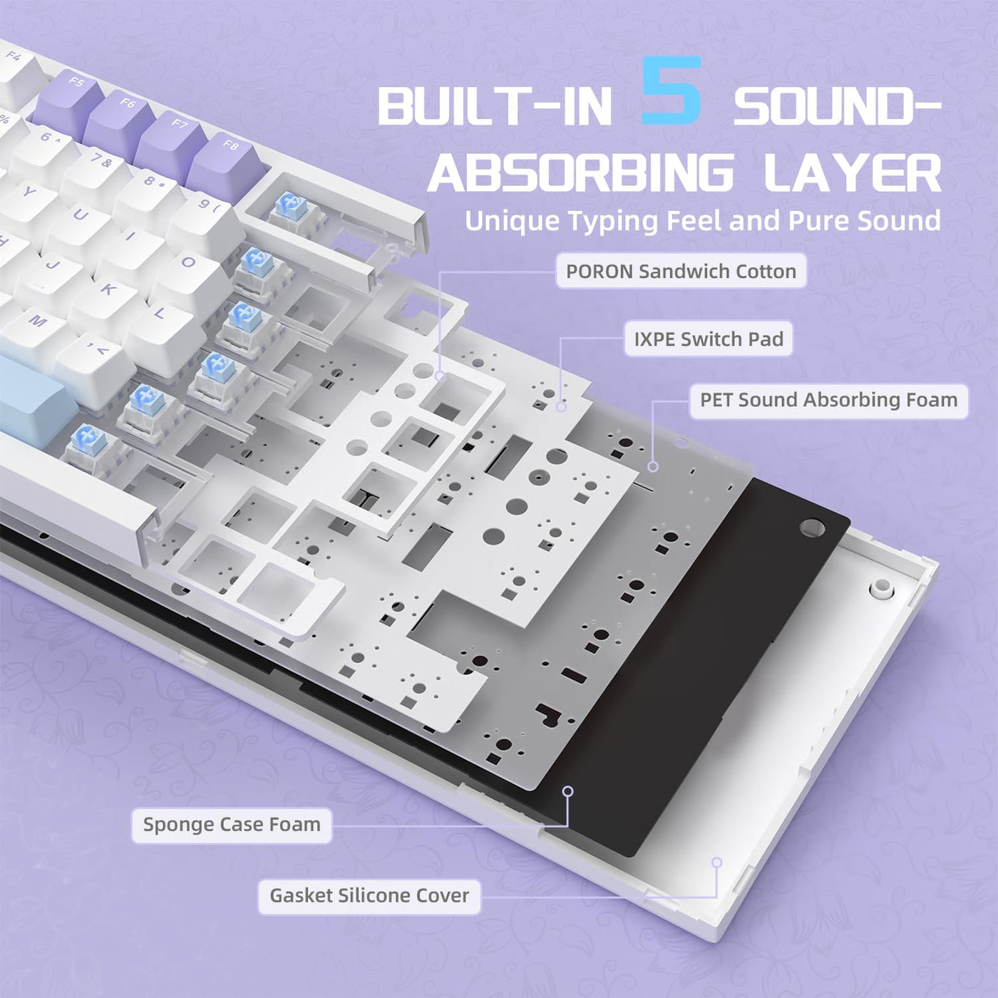 YINDIAO AK820 Mechanische Tastatur mit Knopf,75% ANSI-Layout,82 Tasten,Kabelgebundene Gaming-Tastatur,Verbesserte Dichtungsmontage,Hot Swappable,Custom Linearer Schalter,RGB-Licht,für PC,MAC (Lila)