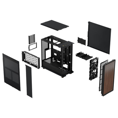 Fractal Design North Charcoal Black - Wood Walnut Front - Mesh Side Panels - Two 140mm Aspect PWM Fans Included - Intuitive Interior Layout Design - ATX Mid Tower PC Gaming Case