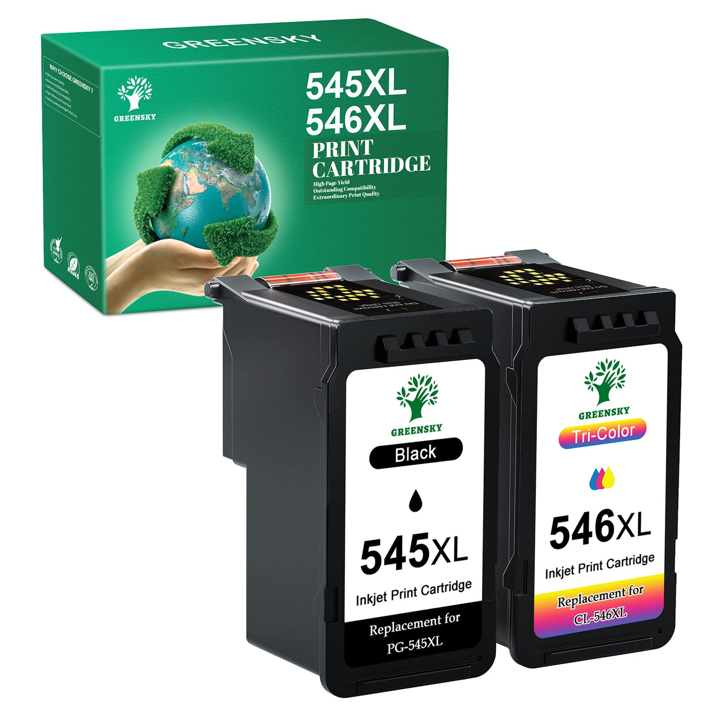 GREENSKY 545 546 XL Multipack Patronen Kompatibel für Canon Druckerpatronen 545 546 PG-545XL CL-546XL für Canon PIXMA MX495 Patronen für PIXMA TR4550 TR4551 TS3150 TS3450 TS3350 MG3050 (Schwarz,Farbe)