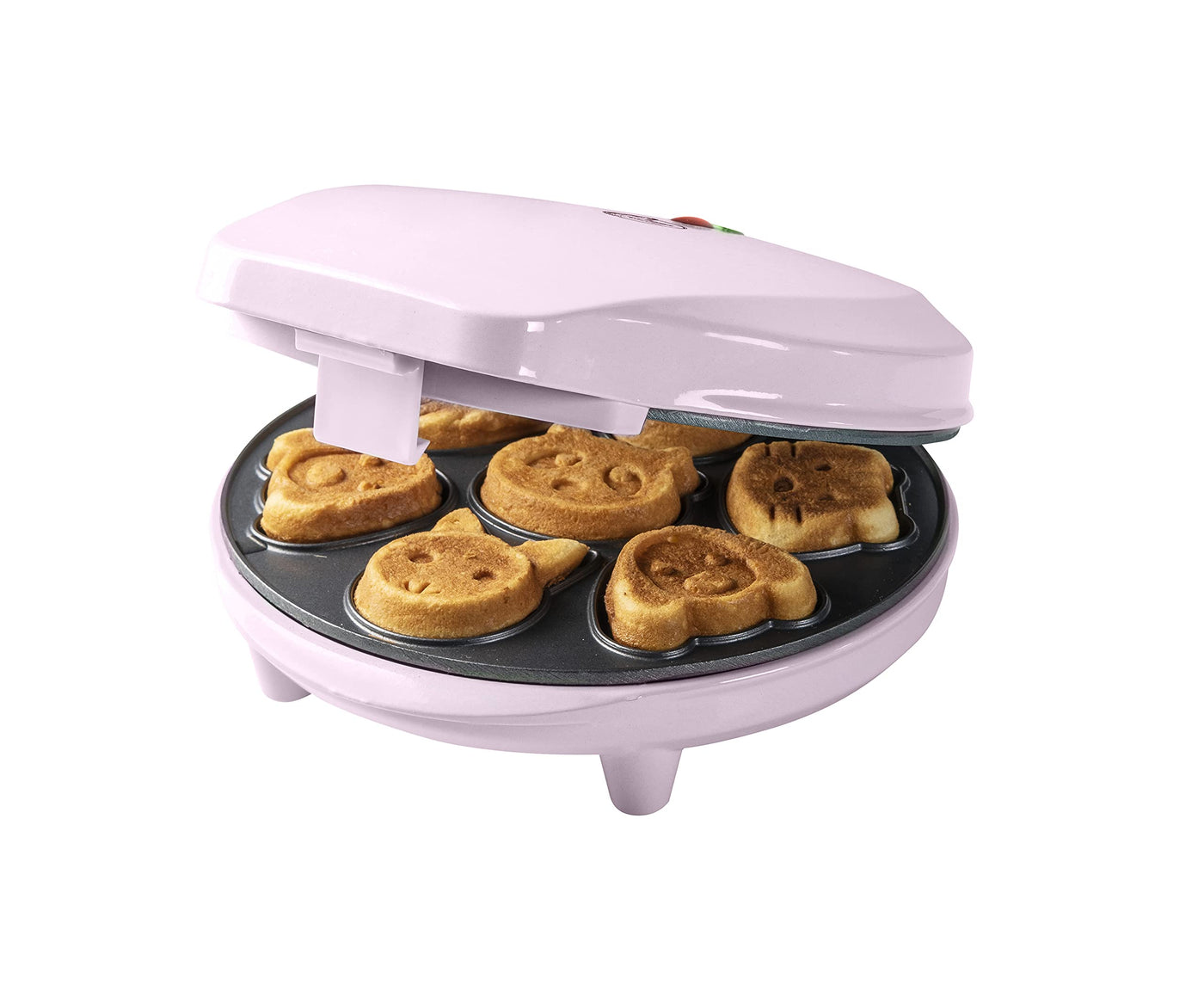 Bestron Waffeleisen für Mini-Cookies-Maker in Tiermotiven, Waffeleisen für Waffel-Kekse, mit Backampel & Antihaftbeschichtung, 700 Watt, Farbe: Rosa