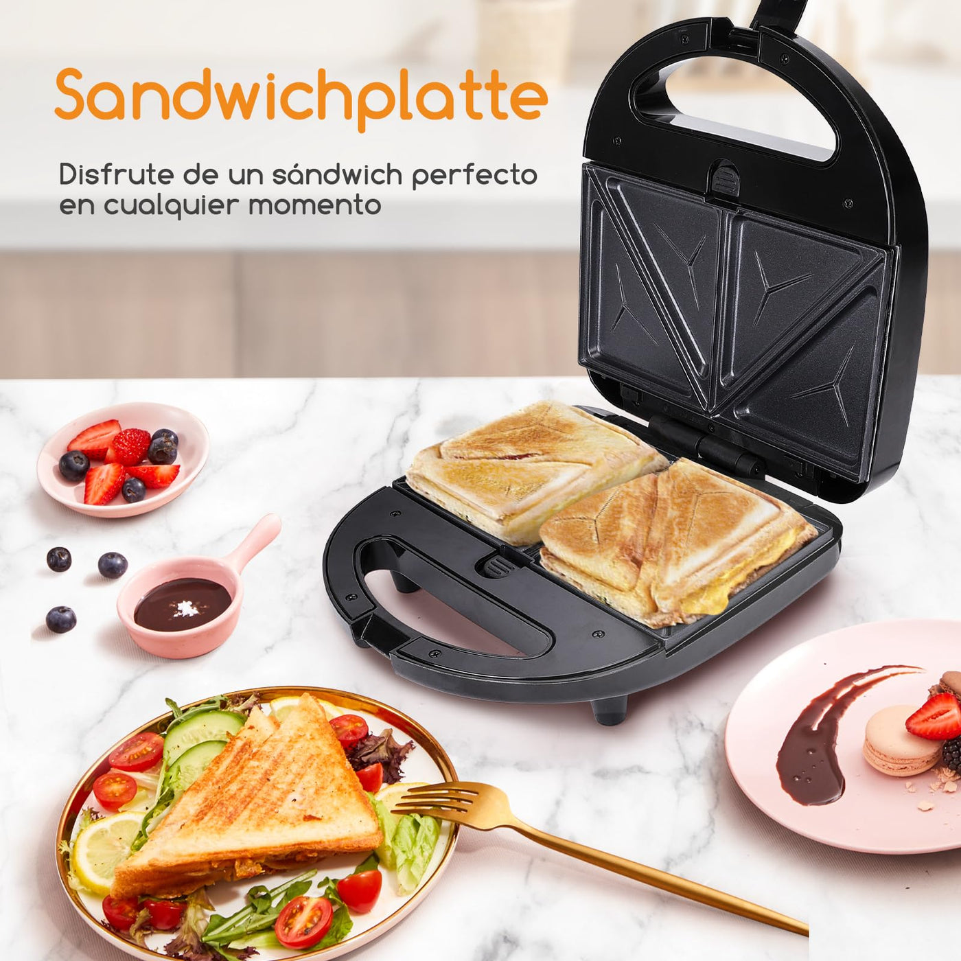 Sandwichmaker 3 in 1, Sandwichtoaster, Kontaktgrill, Waffeleisen 3 in 1, 3 Abnehmbare, Spülmaschinengeeignete und Antihaftbeschichtete Grillplatten, Dreieckig Sandwich Maker 30JVU, 750 W