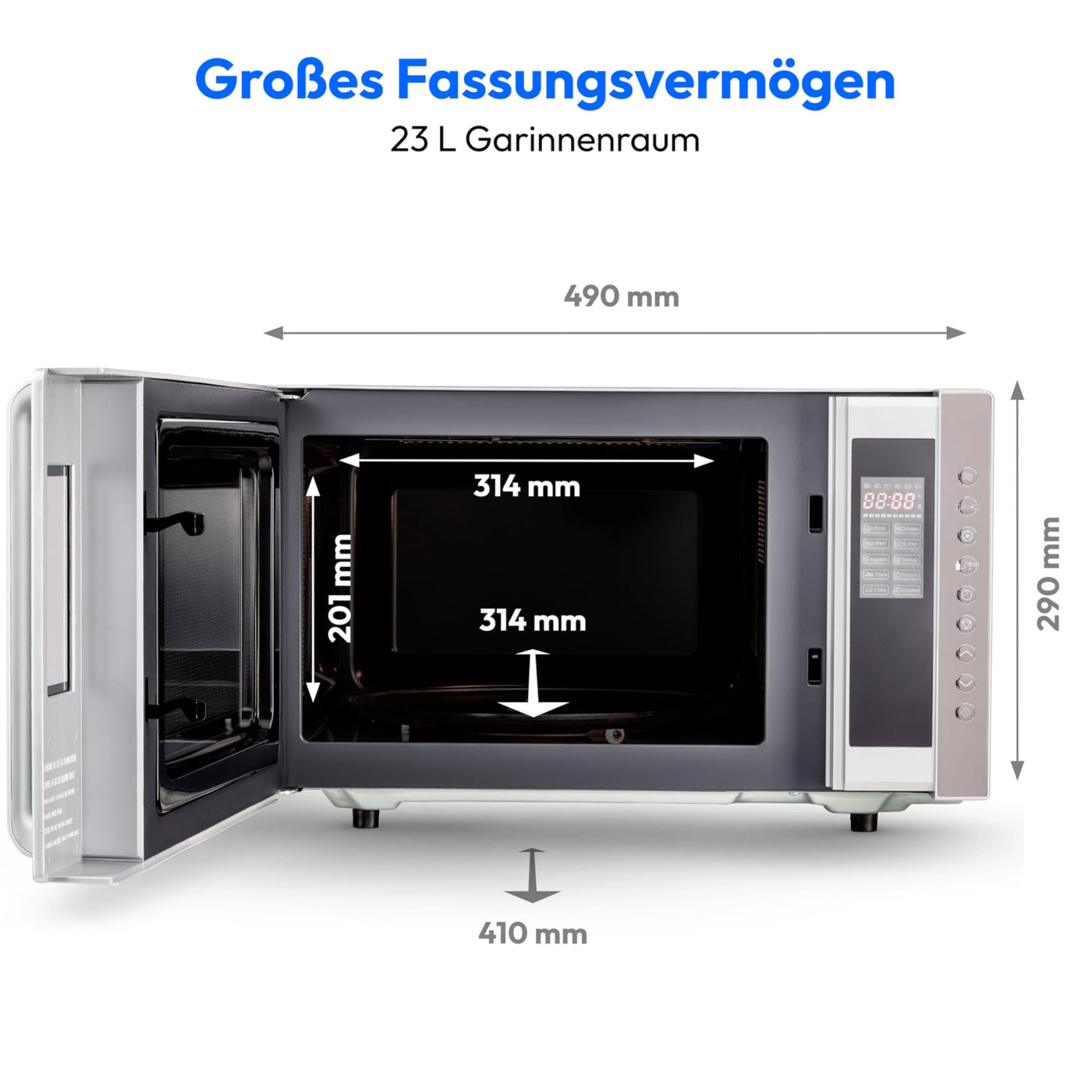 MEDION 3 in 1 Mikrowelle mit Grill und Heißluft Funktion (23 Liter, 800 Watt Leistung, 1200 Watt Obergrill-/Heißluftleistung, freistehend, MD17495) silber