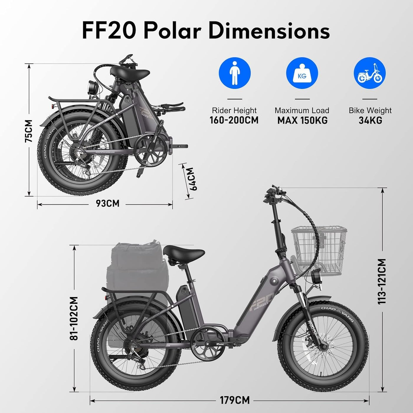 Fafrees 2 Elektro-Fahrradbatterien, 20 x 4,0 Zoll (20 x 4,0 Zoll), klappbares E-Bike für Herren, 48 V / 10,4 Ah x 2 (20,8 Ah insgesamt), E-Bike mit Pedalunterstützung 140 km, Fat-Bike für Damen (Blau)