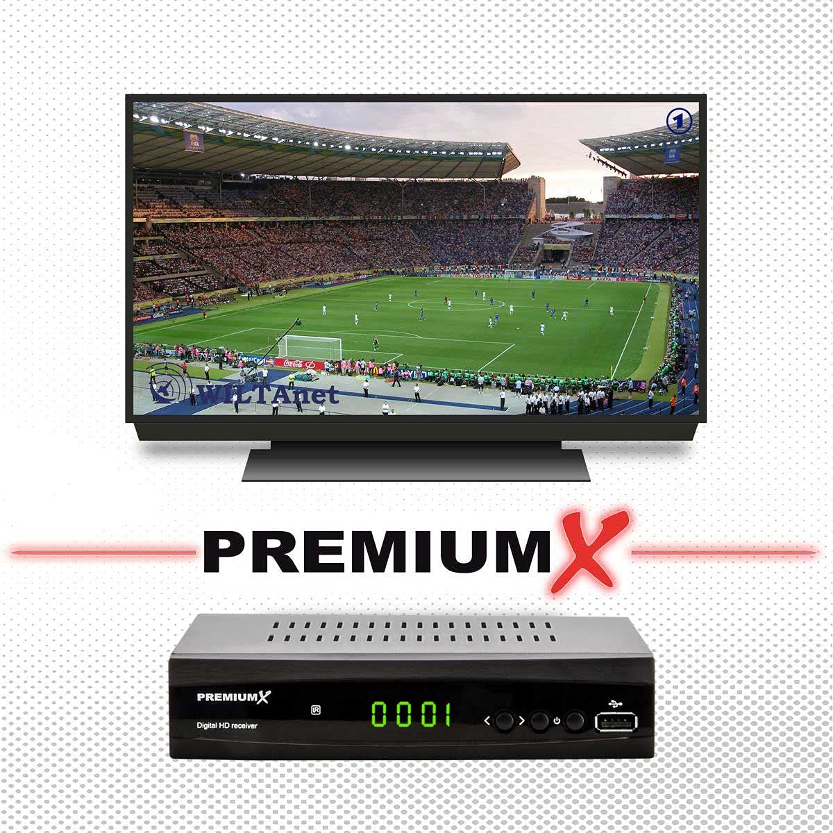 Récepteur satellite PremiumX HD 521 FTA Récepteur TV numérique par satellite DVB-S2 FullHD HDMI SCART 2X Lecteur multimédia USB, alimentation externe 12 V