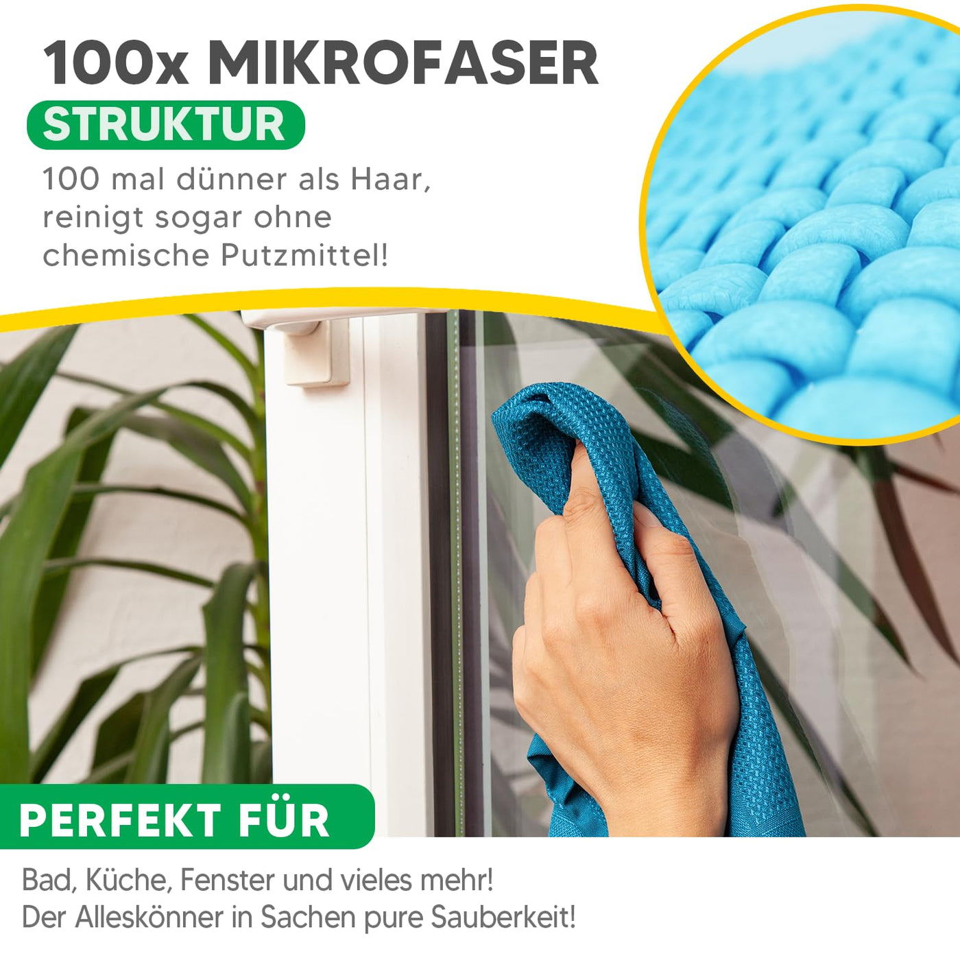 fenchi's AUSTRIA PureClean Mikrofasertücher 60x40 – Fenstertuch Streifenfrei, Putzlappen Küche - Reinigungstücher und Putztücher ohne Putzmittel (Yellow/Blue/Mint 3er Set)