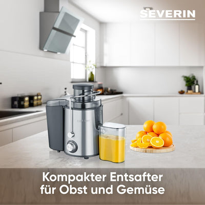 SEVERIN Entsafter, geräuscharme Saftmaschine für vitaminreiche Obst- und Gemüsesäfte, elektrische Saftpresse aus Edelstahl, 500 ml Auffangbehälter, schwarz/Edelstahl ES 3566