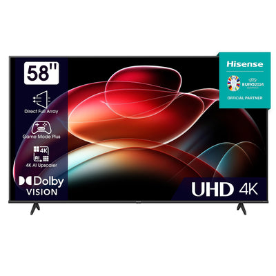 Hisense 58E6KT 146cm (58 Zoll) Fernseher, 4K UHD, Smart TV, HDR, Dolby Vision, Triple Tuner DVB-C/S/ S2/ T/ T2, Frameless, Bluetooth, WiFi, Alexa Built-In, DTS Virtual X, Hotel Mode, Schwarz [2023]