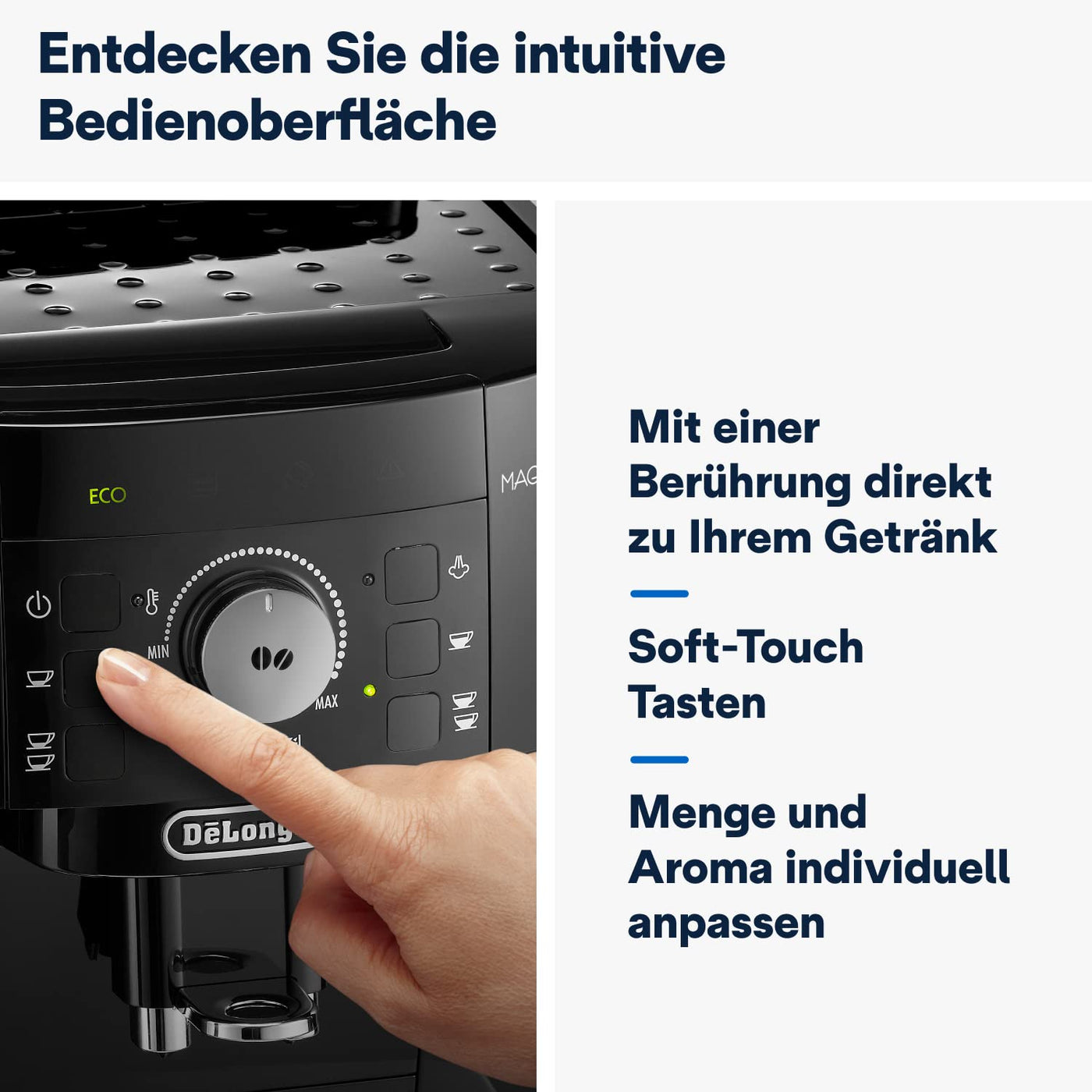 De'Longhi Magnifica S ECAM11.112.B, Kaffeevollautomat mit Milchaufschäumdüse für Cappuccino, mit Espresso Direktwahltasten und Drehregler, 2-Tassen-Funktion, Schwarz