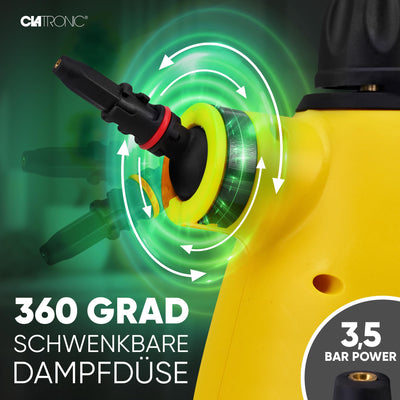 Clatronic® Dampfreiniger | gegen Fett, Schmutz und Verunreinigungen | Dampfreiniger Polstermöbel | ohne Chemikalien | Steam Cleaner für Auto, Küche, Bad | Dampfreiniger Handgerät | 5m Kabel | DR 3653