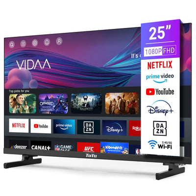 TuTu Smart TV 25 pouces (64 cm) Full HD VIDAA TV avec triple tuner WLAN (DVB-T/T2, DVB-C, DVB-S/S2) APP Store HDMI USB (TUV25FQ1B, 2024)