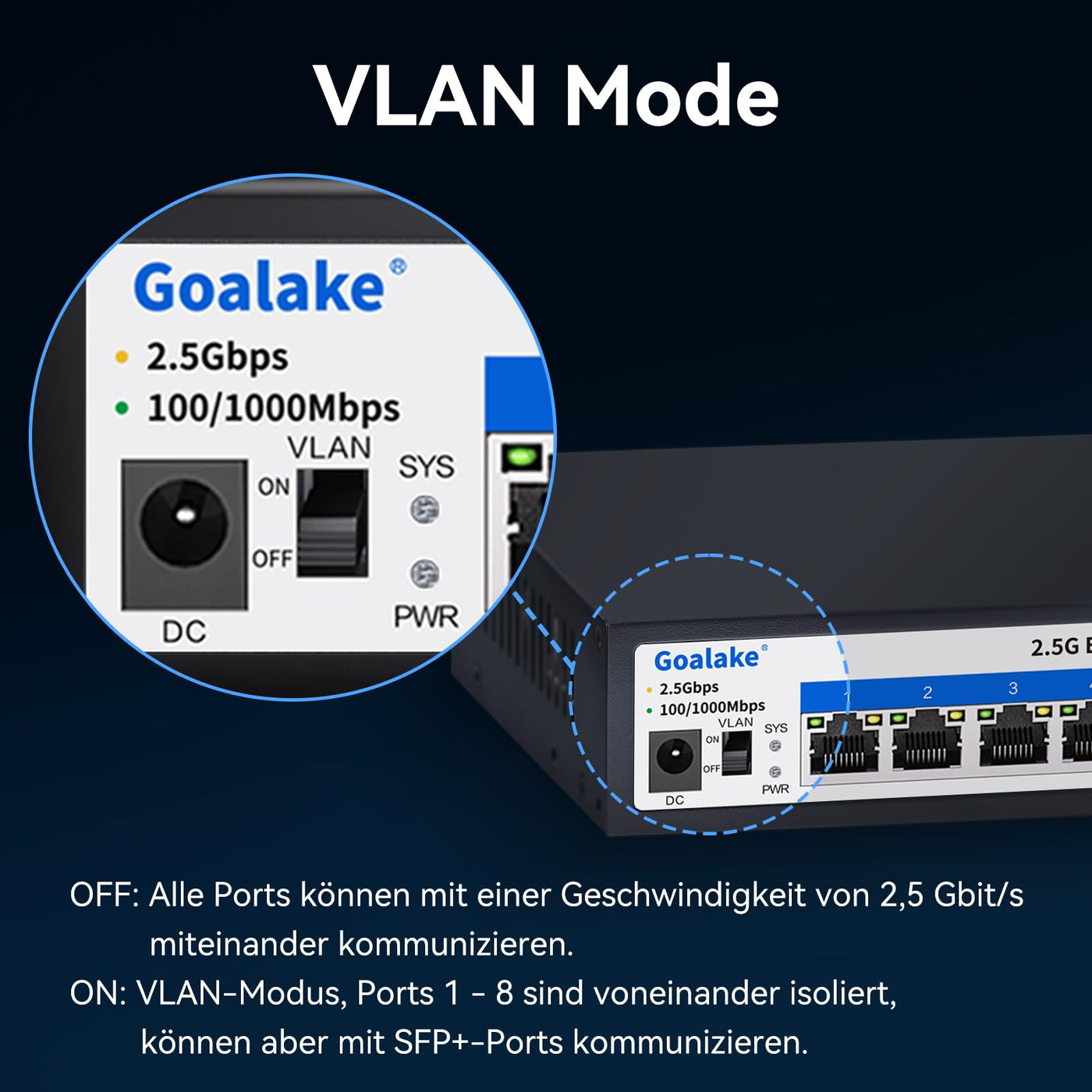 Goalake Multi-Gigabit Desktop-Switch, 8 Anschlüsse, 2,5 G, Nicht verwaltet, 8 Base-T Ports 2,5 G, 1 SFP+ 10 G, 802.3X Flusskontrolle, 2,5 Gbe Netzwerk-Switch, ideal für kleine Büros