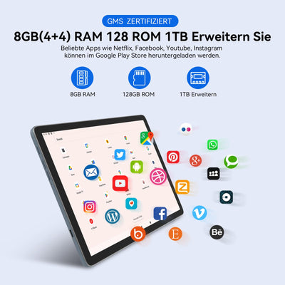 2024 Neueste Android Tablet | 5G+2.4G WLAN Tablet Pc | Octa-Core 128GB ROM(TF 1TB) | 10,1" Touch Display | 3D-Sound | 7000 mAh | 13+8MP | GPS | GMS Certified Tablets mit Tastatur, Stift, Hülle, Grau