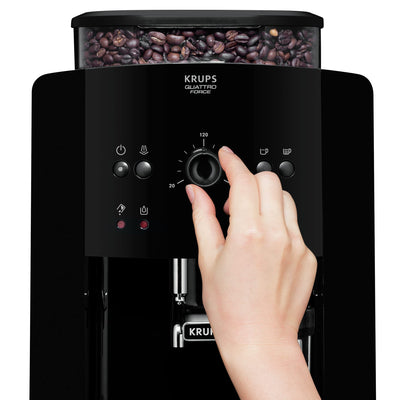 Krups EA8110 Arabica Quattro Force Kaffeevollautomat | 1450 Watt | Wassertankkapazität: 1,8 Liter | Pumpendruck: 15 Bar | 3 Temperaturen und 3 Mahleinstellungen | elegantes Design | Schwarz