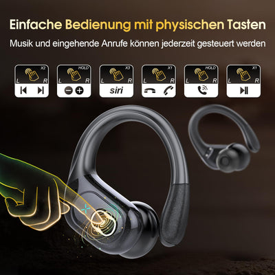 Aptkdoe Bluetooth Kopfhörer Sport, Kopfhörer Kabellos Bluetooth 5.3 mit ENC Mikrofon, 75 Stunden HiFi Stereo Bluetooth Kopfhörer In Ear, IPX7 wasserdichte Ohrhörer mit Ohrhaken für iOS Android