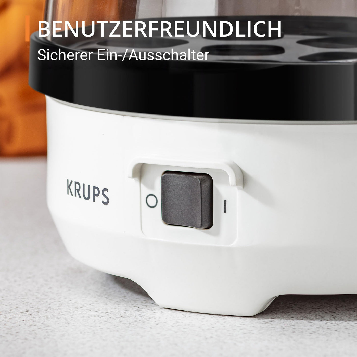 Krups Ovomat Spezial Eierkocher, Für bis zu 7 Eier, Inkl. Wasser-Messbecher mit Eierstecher, Eierhalter, Signalton, BPA-frei, EG233115, Weiß/Schwarz