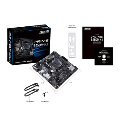 Asus Prime B450M-K II Mainboard Sockel AM4 (mATX, AMD Ryzen, DDR4-Speicher, M.2, SATA 6Gbit/s, USB 3.1 Gen 2 Typ-A)