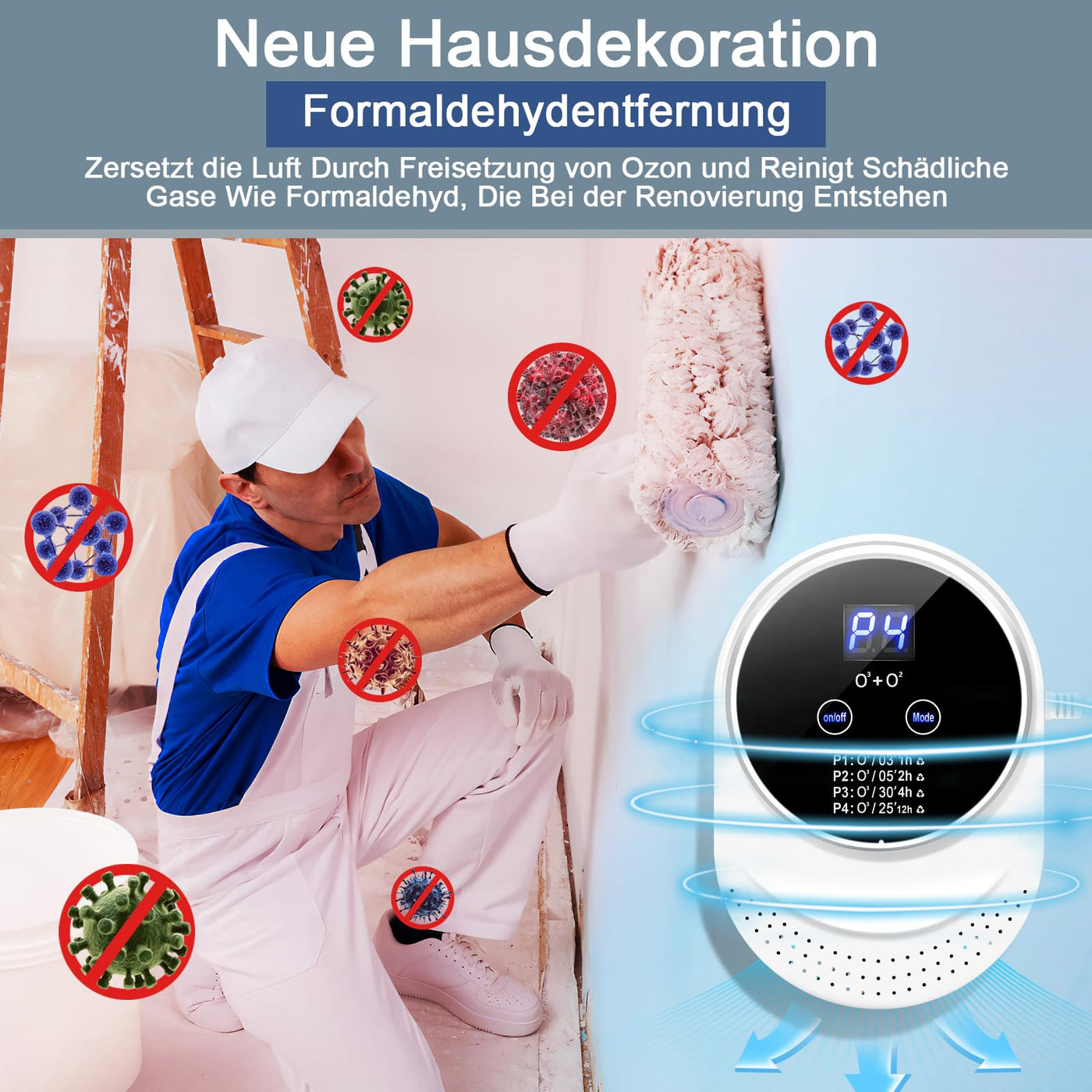 ICARE Luftreiniger Ozongenerator Geruchskiller, Air Purifier, Ionizer Generator, Luftreiniger Allergiker, Ozongerät Ozonisator für Badezimmer, Küche, Rauch, Autos, Haustiere, Formaldehyd und Geruch