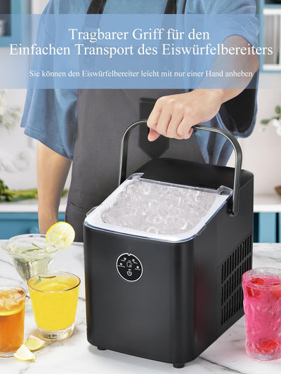 FOHERE Eiswürfelmaschine 14 kg 24 Stunden, 8 Eiswürfel in 6 Minuten, 2 Größen von Bullet Ice, Selbstreinigender Eiswürfelbereiter mit Griff, Eisschaufel und Korb, Ice Maker für Party, Büro, Wohnmobil